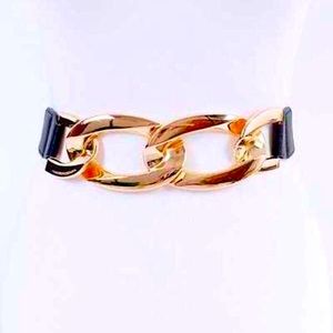 Plus Size Chunky Black & Gold Metal Elastic Statement Belt